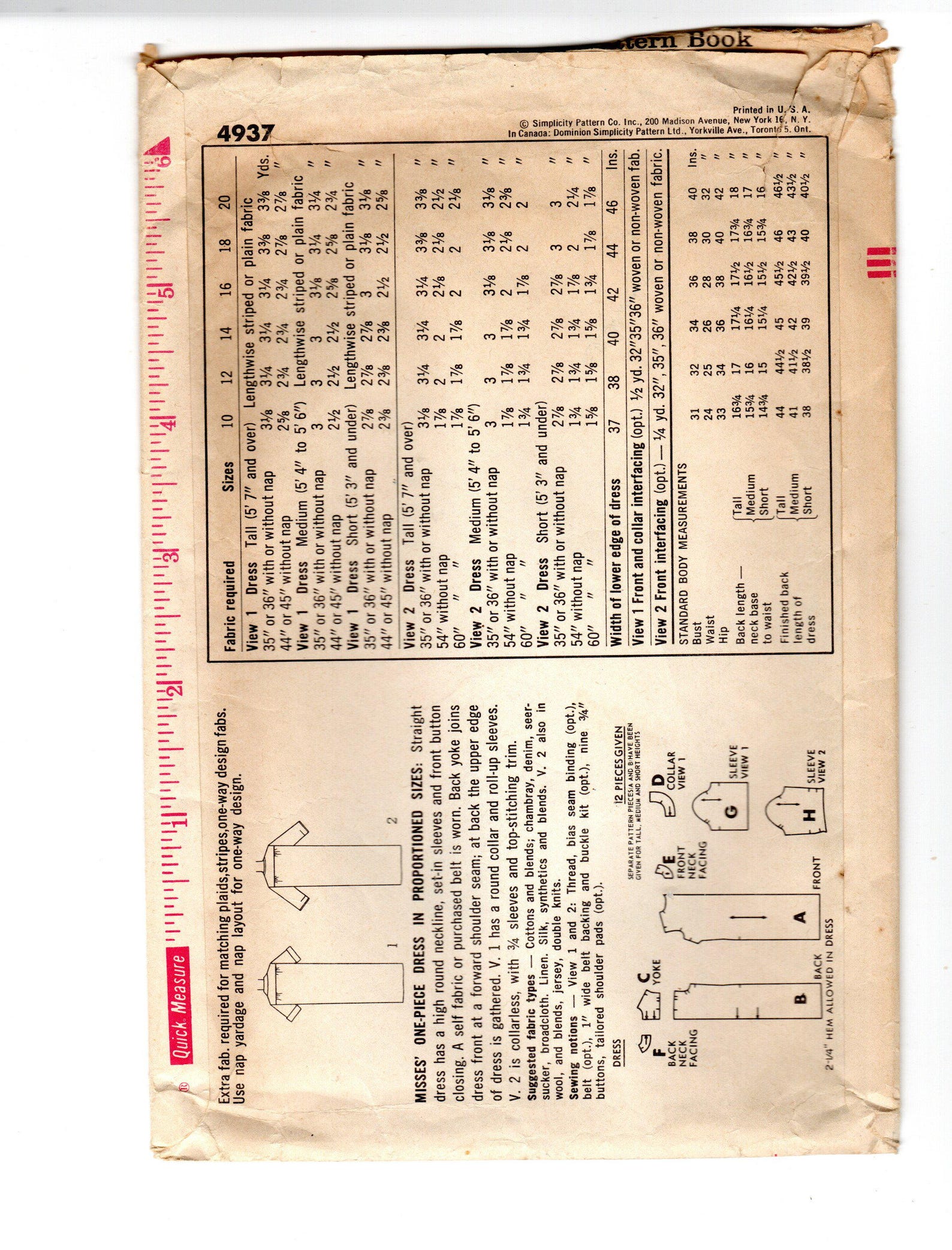 1960's Simplicity Slips in Proportioned Sizing Pattern - Bust 36