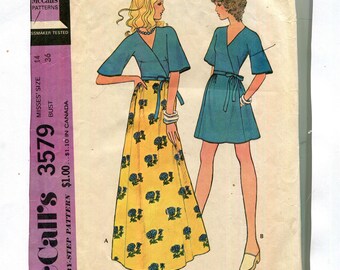 McCall's 3579  EASY Vintage 70s Mini or maxi Skirt and Wrap Top Pattern - Cut & Complete - 36" Bust