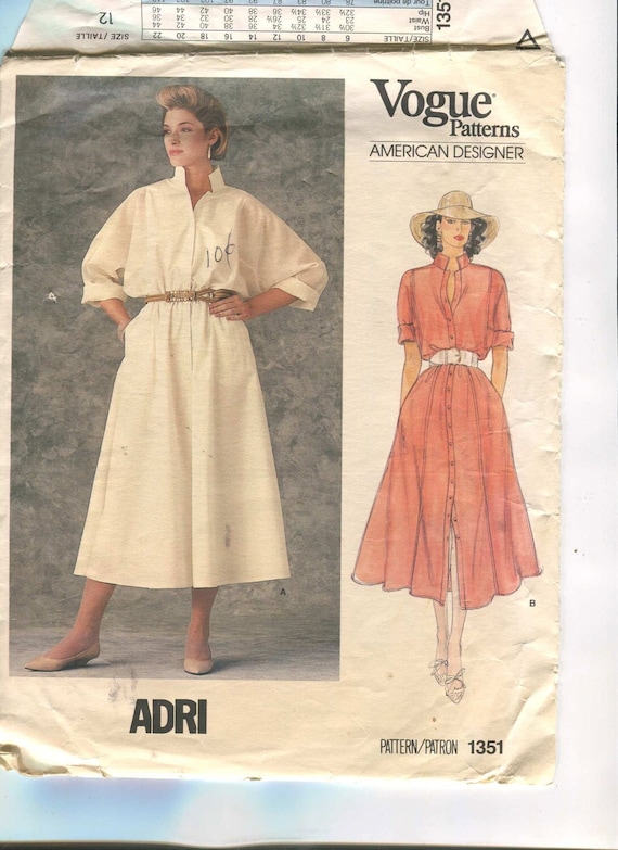 Buy Vogue American Designer 1351 UNCUT Vintage ADRI Shirtwaist