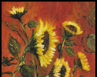 Blossom Sunflowers - Yellow Sunflowers Oil Painting  -  Oil On Canvas - Impasto  Wall  Art