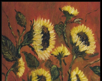 Original Sunflower Oil Painting: Textured Impasto Floral Art