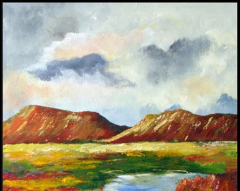 Red Mountains / Mountain Landscape /  Painting on Canvas / Original Acrylic Painting