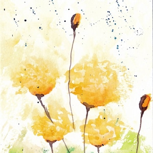 Carte fleur abstraite jaune/Carte aquarelle peinte en jaune/Carte originale peinte à la main