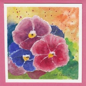 Pensées peintes à la main / carte-cadeau florale / carte de fête des mères / carte de voeux d'anniversaire