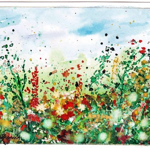 Carte de printemps paysage, fleur de printemps abstraite, carte de voeux aquarelle, carte peinte à la main