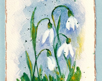 Snowdrops Greeting Card - Watercolour Card, Birthday Card, Hand Painted Card, Original Watercolour