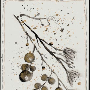 Aquarelle, carte de voeux, carte peinte à la main, carte de voeux pour toutes les occasions, carte noir et or, carte de baies d'automne,