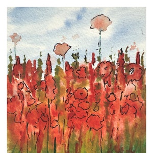 Carte florale abstraite / Carte de voeux aquarelle / Carte originale peinte à la main / Carte de voeux 5 x 7