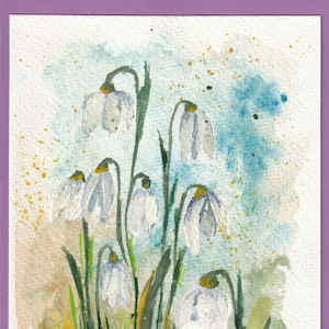 Carte de Pâques, carte de voeux perce-neige, aquarelle originale, carte de voeux d'anniversaire, carte de voeux de Pâques