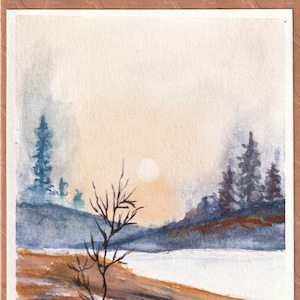 Tarjeta de felicitación con paisaje, tarjeta abstracta con acuarela, tarjeta de felicitación pintada a mano, tarjeta de regalo con arte