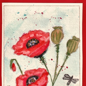 Poppy  Greeting Card /   Watercolor original Card / Red Poppy Card / Hand Painted  Birthday Card