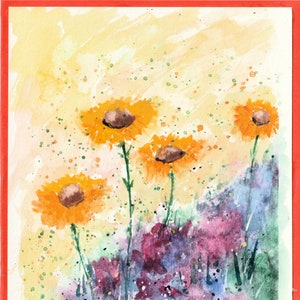 Carte prairie florale, carte de voeux aquarelle, carte d'anniversaire paysage, carte d'art originale