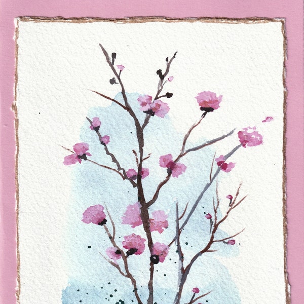 Carte de voeux fleur de printemps, carte fleur de pommier, carte de voeux aquarelle, carte peinte à la main, carte d'anniversaire