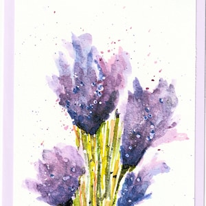 Carte de voeux d'anniversaire abstraite, carte aquarelle originale, carte-cadeau d'anniversaire, iris abstraits à l'aquarelle