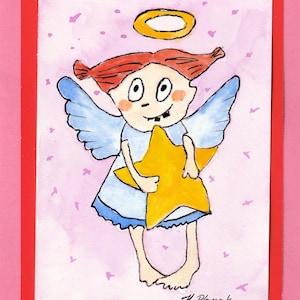 Carte de voeux fantaisiste, carte de voeux pour enfants, carte-cadeau aquarelle, carte aquarelle originale