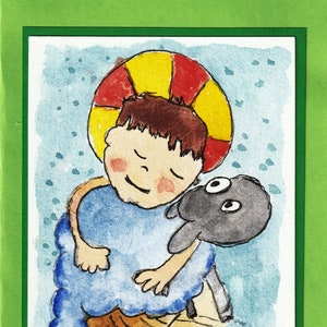 Carte de voeux fantaisiste de Noël, carte aquarelle originale, carte de vacances pour enfants
