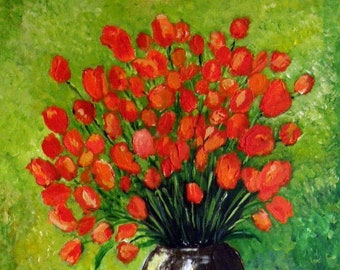 Red Tulips - Acrylic Painting - Large Wall Art - Tulips on Canvas - Impasto Original Painting