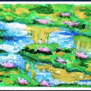 Lagoa de nenúfares/ Cartão de felicitações em aquarela/ Cartão de presente de arte/ Cartão pintado à mão