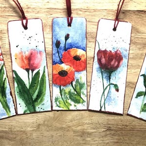 Watercolor Floral Bookmarks, Book Accessories Gift, Hand Painted Bookmarks, Set of 5 Original Bookmarks