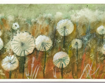 Dandelions Image - Watercolor Greeting Card, Gift Art Card, Landscape Card, Hand Painted Card