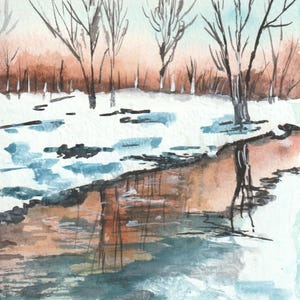 Carte de voeux magie hivernale, carte de voeux aquarelle, carte peinte à la main, carte de voeux artistique cadeau