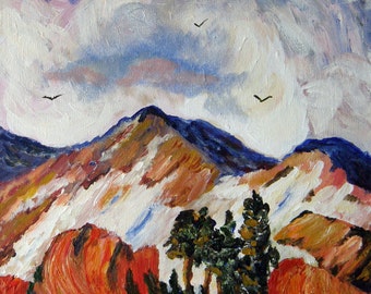 Mountain Small Painting, Cloud Painting, Snowy Mountains, Impasto Acrylic Artwork, Rocky Mountains