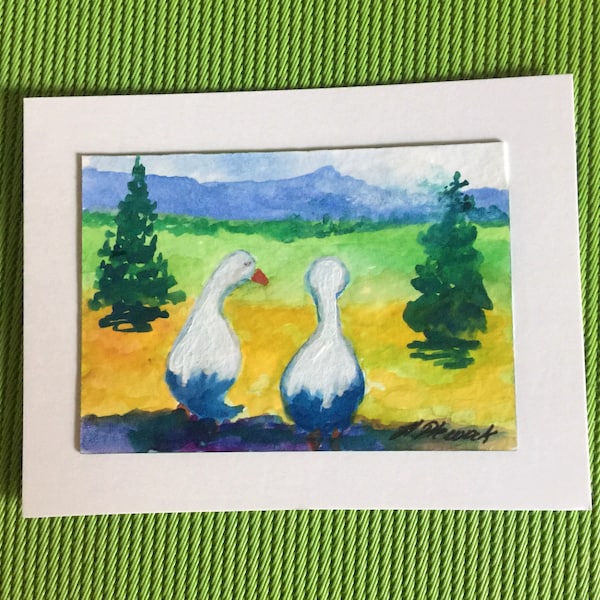 Goose Art/Original Watercolor/Nature Art / Aceo Collectibles Art