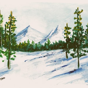 Carte de paysage de Noël/carte de voeux aquarelle/carte de paysage d'hiver/carte d'art cadeau,