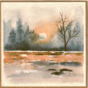 Tarjeta abstracta con paisaje, tarjeta de felicitación original con acuarela, tarjeta pintada a mano, tarjeta de regalo con arte