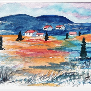 Paysage européen en France/Carte de voeux aquarelle paysage européen/Paysage d'été/Carte-cadeau originale/Carte d'anniversaire-cadeau