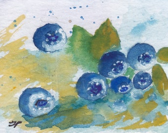 Berry Painting Set 4 ACEO Cards Original Art Watercolor Fruit Wall Art 3.5 by 2.5 from Svetlana