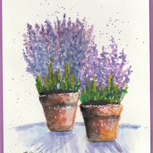 Jumeaux de lavande, carte de voeux aquarelle, carte d'anniversaire, carte peinte à la main