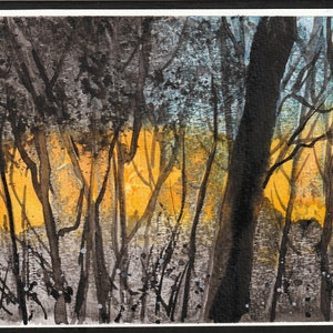 Forêt effrayante d'Halloween, art du paysage forestier, aquarelle cartes de voeux originales, art effrayant de la forêt, carte de voeux Halloween