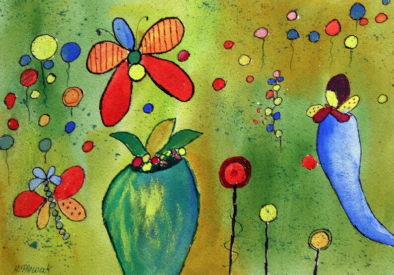 Whimsical Original Watercolor Painting/ Kids Wall Art/Fairy and Butterfly Painting image 2