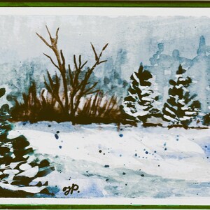Carte paysage d'hiver, carte de voeux aquarelle, carte de voeux de vacances, carte de voeux de Noël