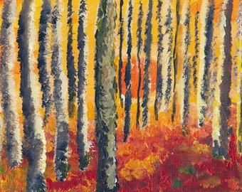 Small Autumn Forest Oil Painting: Colorful Landscape Wall Art