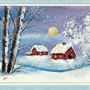 Aquarelle carte de voeux d'hiver, carte peinte à la main, carte de voeux de Noël, carte de vacances hiver