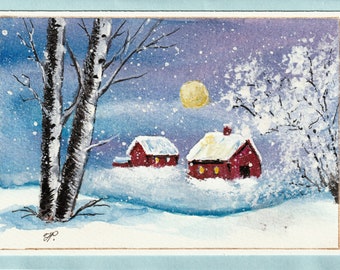 Watercolor Winter Greeting Card, Hand  Painted Card, Christmas Greeting Card, Holiday Winter Card