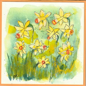 Carte de voeux peinte à la main / Bouquet de jonquilles / Carte de voeux aquarelle originale / Carte d'art floral / Carte cadeau objets de collection