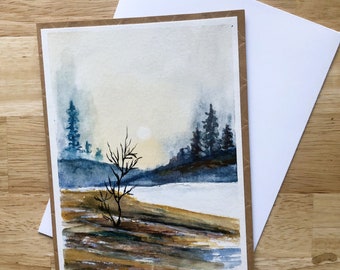 Landscape Greeting Card, Watercolor Abstract Card, Hand Painted Greeting Card, Gift Art Card