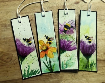 Watercolor Set 4 Bookmarks, Watercolor Nature Bookmarks, Original Hand Painted Bookmarks,Gift Book Accessories