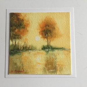 Small Original  Sunrise Painting /   Landscape Watercolor Painting / Wall Art Gift / Gift Art