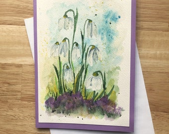 Snowdrops Greeting Card, Watercolor Original Card, Birthday Greeting Card, Easter Greeting Card