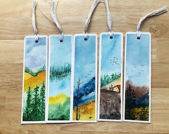 Watercolor Original Bookmarks,Landscape Gift Bookmarks,Set Of 5 Bookmarks,Hand Painted Original Bookmarks,