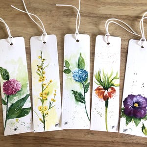 Signets floraux aquarelles, cadeau d'accessoires de livre, signets peints à la main, lot de 5 signets originaux