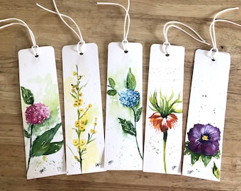 Segnalibri floreali acquerellati, dipinti a mano, set da 5