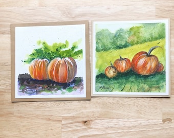 Hand Painted Thanksgiving Cards, Original Watercolor, Set of 2