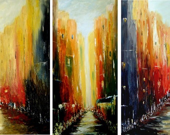 Abstract Impressionist Paintings /  Original Oil Painting  / Triptych Art /   Original     Street Art  on Canvas Painting