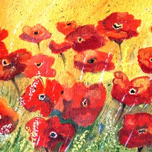 Handgemalte Mohnblumen, Mohnfeld, Wandbild, Original Aquarell, rote Mohnblumen, rote Mohnblumen