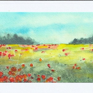 Carte de voeux aquarelle, paysage de fleurs sauvages, fleurs sauvages, carte de voeux aquarelle peinte à la main, carte d'art aquarelle printemps